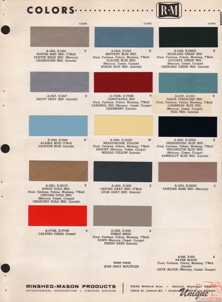 1968 Ford Paint Charts Rinshed-Mason 2